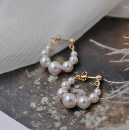PearlLives Pearl Hoop Earrings 14K Gold Plated Drop Dangle Earrings For Women Trendy Round Simulated Shell Small Pearl Earrings by PearlLives - Image 7