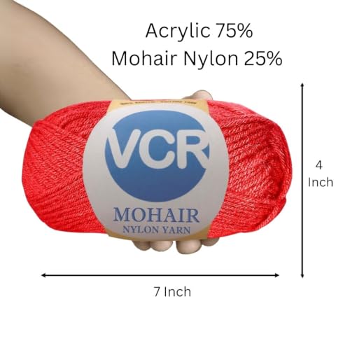 Image of VCR Mohair Nylon Cherry Red Yarn, 100 Grams Hank, 196 Meters Length, Acrylic 75%, Mohair Nylon 25%, Pack of 1 Yarn, Soft Crosia Threads, Suitable for Winter Garments.