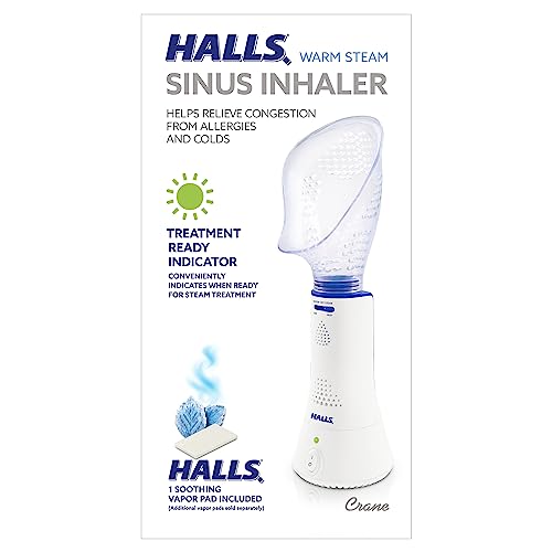 Crane x HALLS Corded Personal Steam Inhaler for Sinus, Congestion, Cough, & Cold Relief, Vapor Pad Compatible, White
