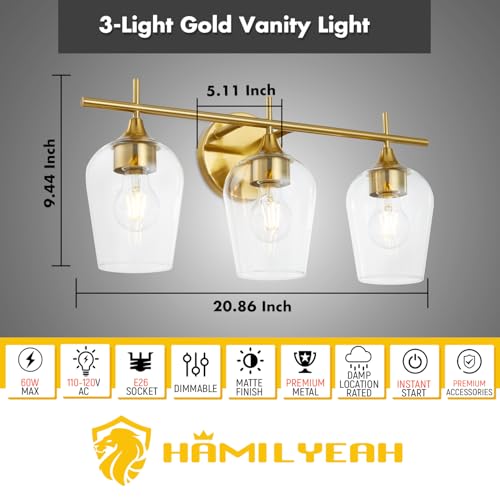 image for Hamilyeah Bathroom Vanity Light Fixture Over Mirror, Gold Bathroom Lig