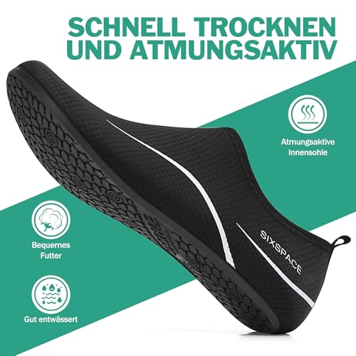 Sixspace Herren Damen Badeschuhe Wasserschuhe Aquaschuhe Strandschuhe Schnell Trocknend Slip on Breathable Schwimmschuhe Surfschuhe für Beach Pool Surfen Yoga 487 Schwarz 43 EU