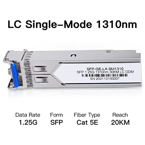 Image of 1.25G SFP 1310nm Single-Mode Module SMF 1000Base-LX, Up to 20 km Transceiver for Cisco GLC-LH-SMD,Ubiquiti UniFi,Meraki MA-SFP-1GB-LX10,Intel,Fortinet,Mikrotik,D-Link,Netgear,TP-Link TL-SM311LS