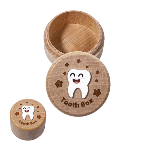 JIYIN Tooth Fairy Box for Boys, 3D Carved Wooden Tooth Fairy Tooth Holder, Cute Lost Tooth Holder Tooth Keepsake Box for Kids' First Lost Teeth Tooth Fairy Gifts for Birthdays Baby Shower Holiday