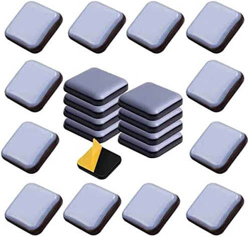 Uni-Fine 24pcs funiture slider - 20x20mm square shape self-adhesive funiture glides on carpet, chair leg sliders PTFE Teflon floor protector pads for moving chair