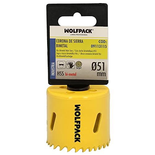 Wolfpack Linea Profesional Corona Sierra Bimetal Ã˜ 51 Mm. Templado Termico, Base Reforzada. Corona Madera, Broca Agujeros Madera, Acero, Hierro, Plas