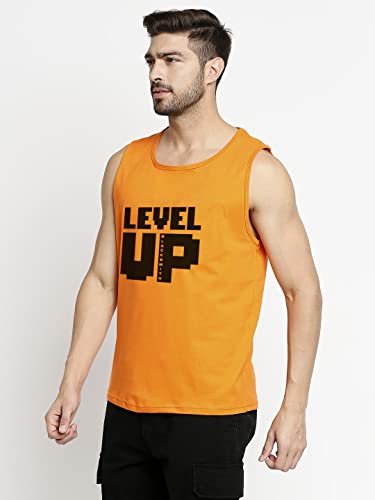 Image of BLACKSMITH Level Up Printed Sando for Men Track and Training Wear Tank Top for Men, Skin Friendly Gym Vest for Men - 100% Lab Tested Cotton Bio Washed for Ultra Softness (Orange,4XL)