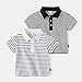 Toddler Boys Girls 𝐏𝐨𝐥𝐨 Shirt Short Sleeve Cotton Tee, Button Collared Neck Stripe Summer Casual (White, 4-5 Years)