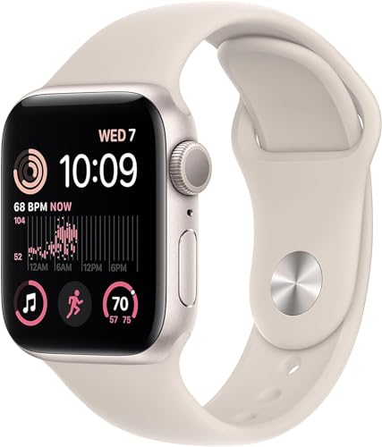 Apple Watch SE (2nd Gen) (GPS, 40mm) - Starlight Aluminum Case with Starlight Sport Band, S/M (Renewed Premium)