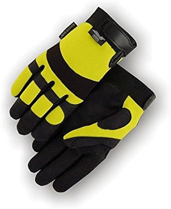 Hawk Majestic 2137HY Mechanics Gloves, Armor Skin Synthetic Leather Palm & Fingers, Neoprene Knuckle, Hi-Viz Yellow & Black, Size 2XL, 3 Pair
