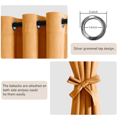 JIUZHEN Room Darkening Velvet Curtains 2 Panels Set, Luxury Window Treatment Privacy Thermal Insulated Backdrops for Living Room/Office, 52 inch x 120 inches,Warm Glod by JIUZHEN - Image 2