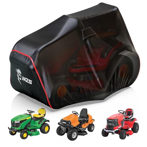 MZS Riding Lawn Mower Cover, Heavy Duty Lawn Tractor Cover with Storage Bag, Waterproof Lawnmower Covers for Outdoor UV Protection Universal Fits Decks Up to 54" Riding Mower