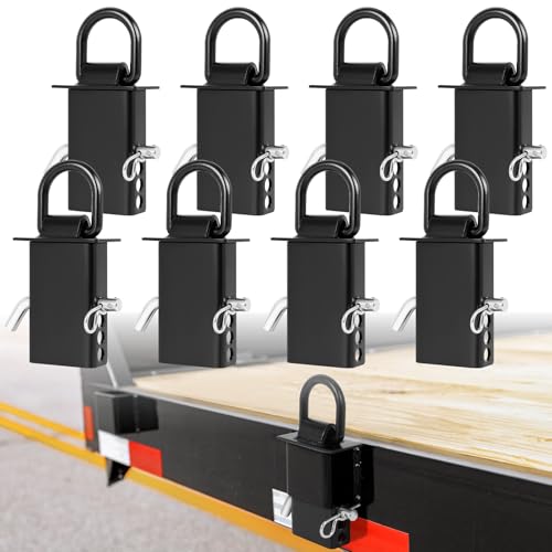 FAHKNS 8 Pack Stake Pocket D Ring, 18000lbs Heavy Duty Removable D-Ring Stake Pocket with Hitch Pin, Tie-Down Utility with 4 Adjustable Holes for Trailers and Flatbeds by FAHKNS - Used condition - CA$135.48
