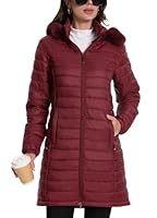 ATLASLAVA Damen Winterjacke Lang Wintermantel Steppjacke Übergangsjacke Daunenjacke Wasserdicht Warm Leichte Kapuze Frauen Winter Mantel Outdoor Weinrot M