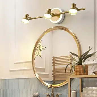 Glowave Classic Metal Golden 3 LED Light with Adjustabe Head Mirror/Vanity/Bathroom/Picture Light - Tricolour (Warm White, White, Natural White)