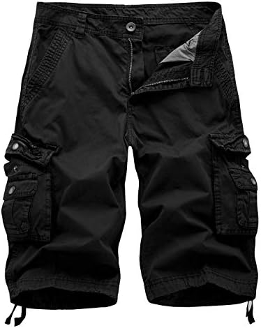 IDEALSANXUN Cargo Shorts for Men Casual Cotton Black Short Shorts, Black, 36