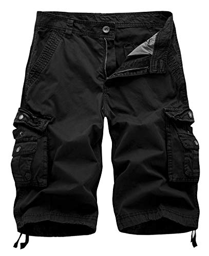 Idealsanxun Cargo Shorts For Men Casual Cotton Black Short Shorts, Black, 36 #TOP17