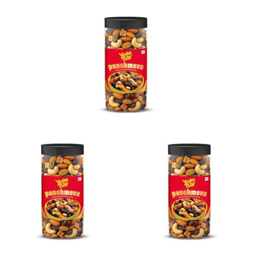 Image of Yogabar Panchmeva Premium Nuts and Dry Fruits Mix- 400 gm Jar | Almonds | Cashews | Raisin | Dates (Pack of 3)