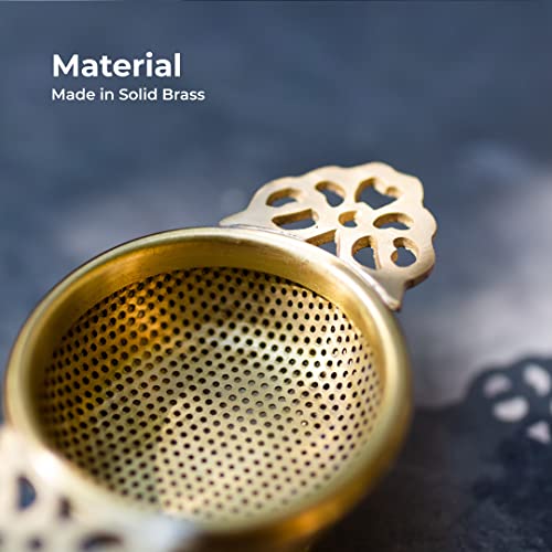 Image of NION Premium Brass Tea Strainer Gold with Drip Bowl | Perfect for Steeping Loose Leaf Tea Infuser Strainer Teapot | Solid Brass Drip Bowl