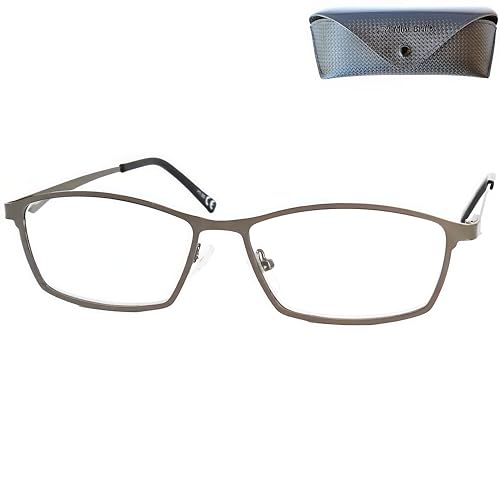 Mini Brille Eleganti Occhiali Da Lettura Con Lenti Rettangolari, Custodia In Omaggio, Montatura Quadrati In Acciaio Inox (Grafite), Occhiali Uomo E Do