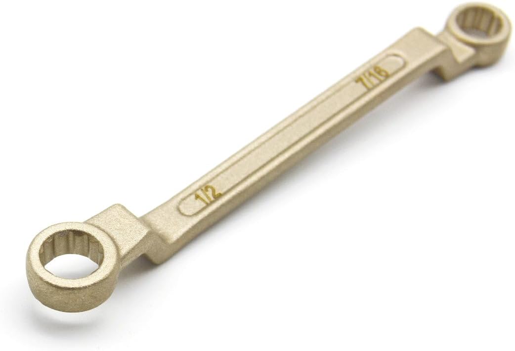 TMAX Non-Sparking 7/16 inch (11.11mm) and 1/2 Inch (12.7mm) Box Wrenches, 7 Inch (180mm) Length Aluminum-Bronze Non Spark, Spark Free Safety, Non-Magnetic, Corrosion-Resistant
