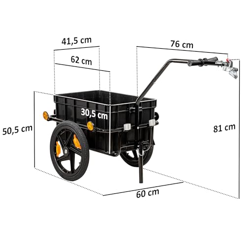 Zelsius Fahrradanhänger Transport | 68 Liter | Transportwagen, Fahrradwagen, Handwagen | Anhänger für Fahrrad, Lastenanhänger mit Kunststoffwanne | Transportanhänger, Transportbox