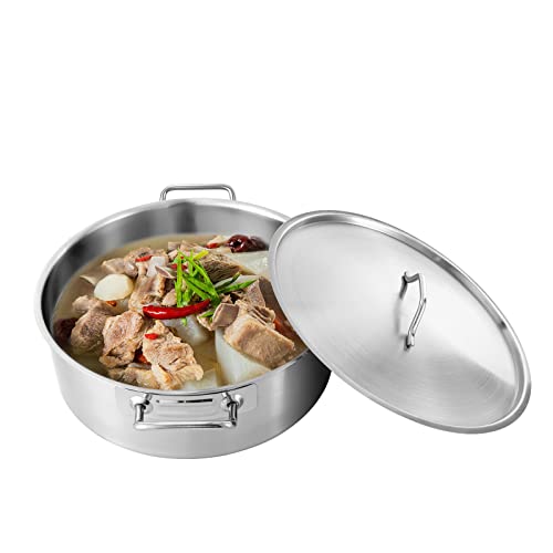 11 Qt Stock Pot, Stainless Steel Stockpot with Sinking Lid Riveted Solid Handle Great Practicability and Lightweight Widened Deepened Multi Functional Stockpot Stew Pot for Chicken Soup Porridge Etc