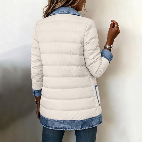 PXQIRMR Winter Coats for Women Denim Patchwork Quilted Puffer Jacket - image 9