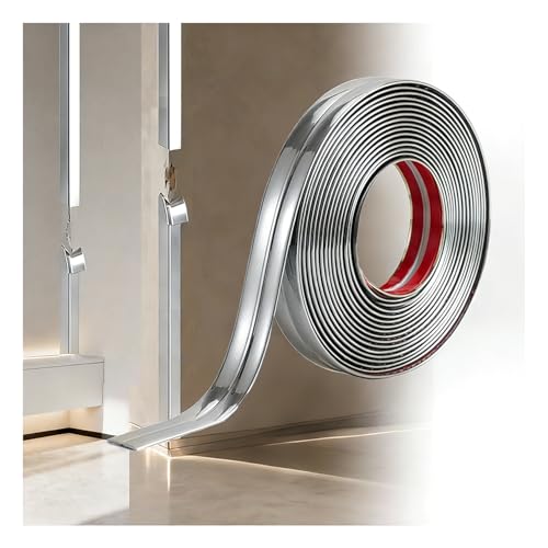 WZERHO Edging Strip, Plastic Trim, Peel and Stick Moulding, Plinth Sealing Strip, Wall Moulding Trim, Tile Trim, Wall Moulding Kit Peel and Stick, Wall Corner Protectors (Silver 3.5m×4cm)