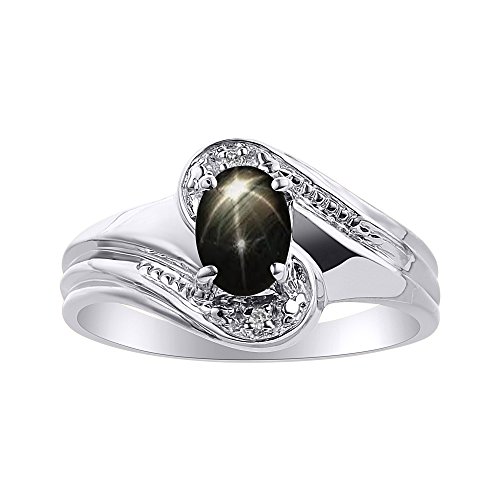 Imagen de Juego de anillos de zafiro de estrella negra y diamante en oro blanco de 14 quilates