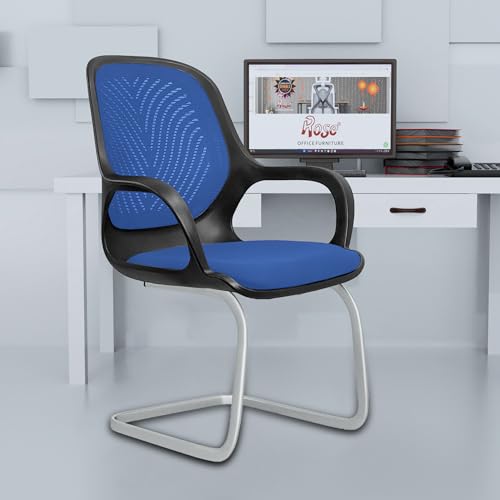 Image of ROSE Zaria | 3 Years Brand Warranty | Ergonomic mesh mid-Back Office Chair, Perfect for Study, Work from Home, revolving, Rolling Computer Desk Chair (Black & Blue, Visitor)