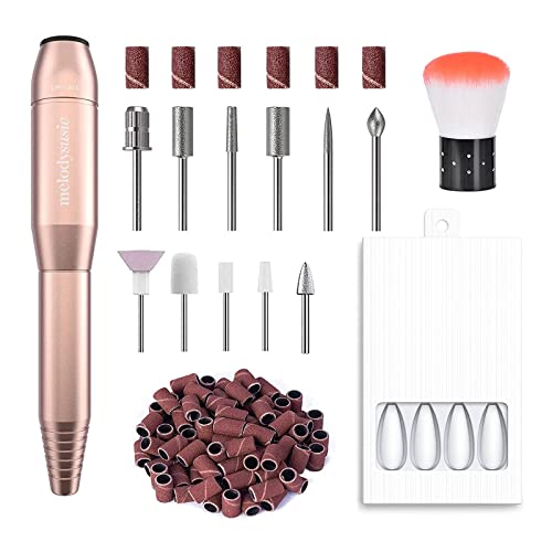 MelodySusie Electric Nail Drill Machine 11 in 1 Kit, Portable Electric Nail File Efile Set for Acrylic Gel Nails and 24 Pcs Solid Color Press on Nails, Matte Long Polish-Free Fake Nails Kit