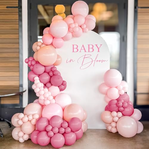PartyXpress 141PCS Dusty Pink Balloon Arch Garland Kit with Pastel Pink Balloons for Baby Shower, Girl Birthday, Boho Garland, Bridal Shower, Cielito Lindo Party, Baby In Bloom Theme