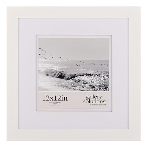 Gallery Solutions Wall Mount or Tabletop Picture Frame with Double Mat, 12x12 Matted To 8x8, White