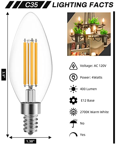 Shinestar 6-Pack Led Candelabra Bulbs, 60 Watt Equivalent, Warm White 2700K, E12 Candle Bulbs, Dimmable #TOP2