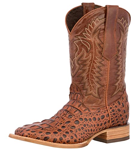 Texas Legacy Mens Cognac Western Cowboy Boots Leather Square Toe Crocodile Print