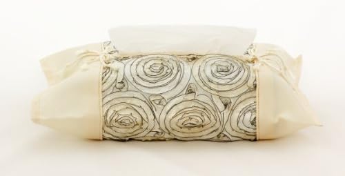 Two Tone Flower Tissue Box Cover Handmade By Thai Silk and Satin Fabric (Size 16" X 16") - Cream