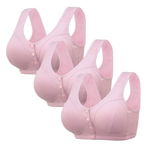 Sujetadores de alto soporte para mujer, con correa ajustable, cobertura completa, cómodos, sin aros, sin aros, cierre frontal sin aros, Rosa #1, 68