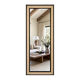 Rattan Full Length Mirror,18'x48' Long Rattan Wall Mirror,Wooden Mirror with Wicker Frame,Decorative Full Body Mirror Hanging,Farmhouse Rectangle Floor Mirror for Bathroom Living Dressing Room Black