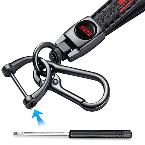 Leather Car Key Chain Metal Car Keyring Accessories Replacement with Suit for Chevy Camaro SS Cars Accessories, Keychain Keyring Family Present for Camaro SS Owners