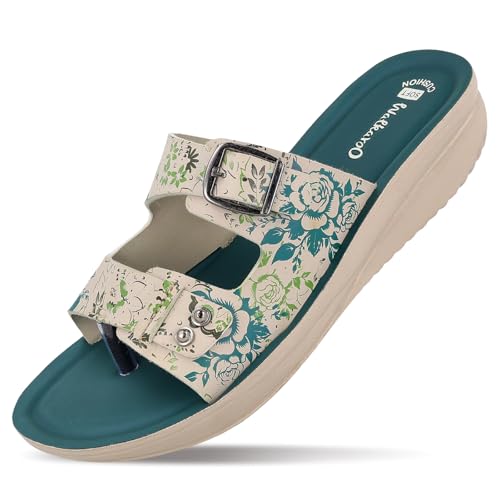Image of WALKAROO Slip-on Sandals for Women|Lightweight PU Wedge Sole, Comfortable Sandal|Walking, Shopping, Travel, Casual Wear Sandal-WLR74019