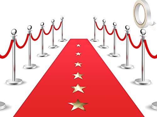 Red Carpet Runner Party Red Carpet Aisle Runner with Carpet Tape 30 Feet Runner Party Decoration, 20 Pieces Gold Star Cutouts 10 Inches Paper Stars for Wedding Indoor Outdoor Decor (3.9 x 30 Feet)