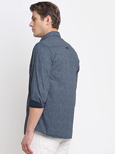 Image of Cantabil Men Cotton Printed Navy Blue Full Sleeve Casual Shirt (P-MSHC00225-NAVY)