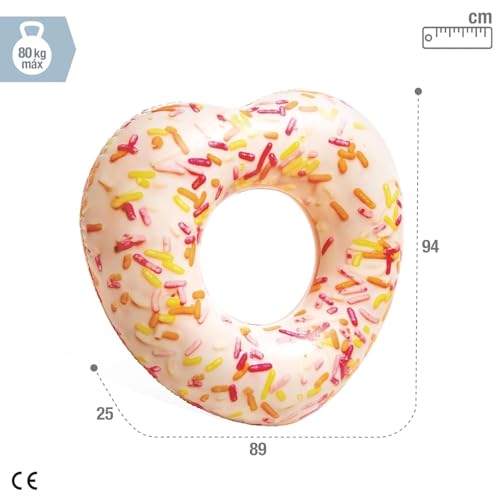 Image of Heart Shape Inflatable Swimming Pool| Photo-Realistic Sprinkle Donut Heart Tube Float| Lightweight PVC Swim Ring for Beach, Water Park & Summer Party Fun | Cute Adult & Kids Floater