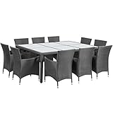 Farbe: Schwarz vidaXL Gartenmöbel 11-TLG. mit Auflagen Sitzgruppe Gartenset Sitzgarnitur Gartengarnitur Gartentisch Esstisch Tisch Stühle Poly Rattan Schwarz