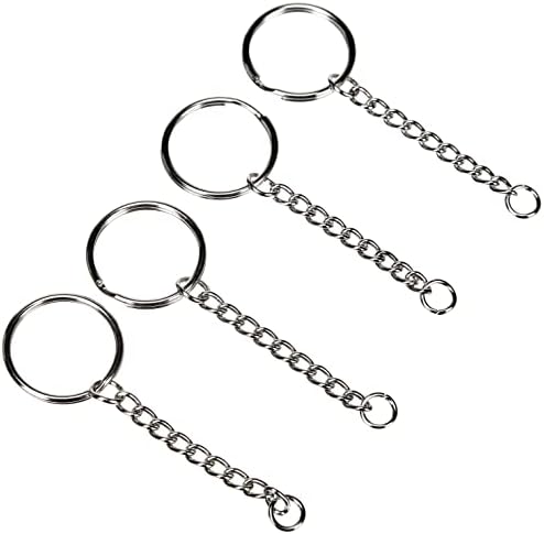 Rayher 2229000 kółko na klucze z łańcuszkiem ogniwowym, 25 mm ø, SB-Btl 4 sztuki