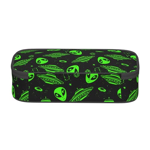 Image of Green Ufo Alien Star Large Pencil Case With Zipper Compartments Stationery Pencil Bag For Kids Teens Students School Supplies