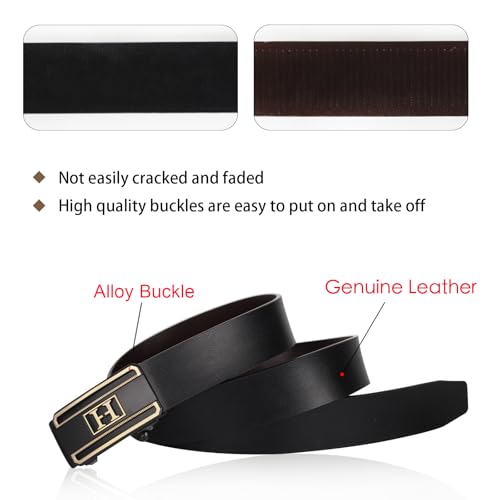 Image of Aurolran Men&Womens Leather Dress Belt Business Automatic Buckle Belt Color-Black Silver Gold
