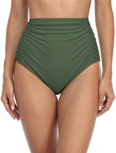 Charmo Ladies Retro Ruched Bikini Brief Bottoms Ruched Hipster Swim Bottoms Swimming Trunks Olive S