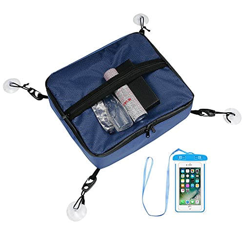 TT MOTOR SURF SUP Cooler-Deck Bag Capacity 11L, 600D Oxford Cloth, Waterproof Phone Bag, Mesh Top Bag, Portable Suction Cup Boat Bags Deck Accessories (Blue)