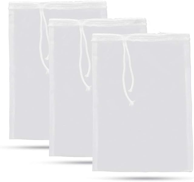 3 x Reusable Mesh Filter Bags with Rope Coffee Filter Bags for Nut Milk/Coffee/Juice 20 x 30cm